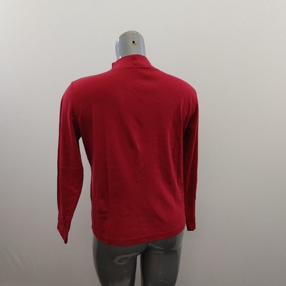 Northern Reflection Mock Neck Top Size Large Red Christmas Theme Cotton Shirt - Picture 5 of 5